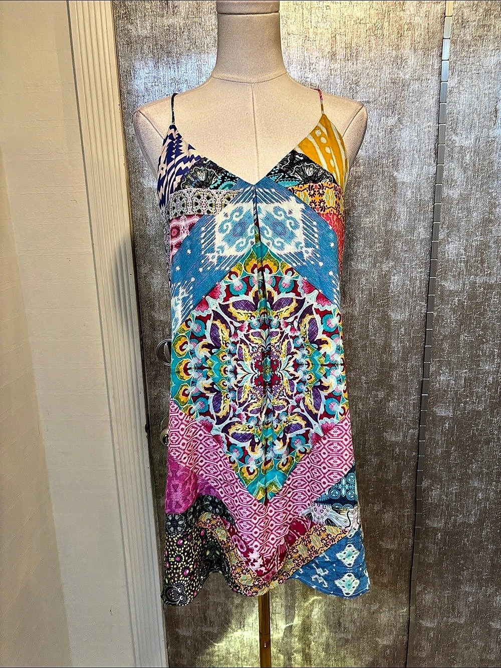 LAVENDER BROWN Silk Printed mini dress Blue & Pink Size XS Like New